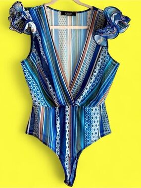 AKIRA sheer mesh ruffle bodysuit